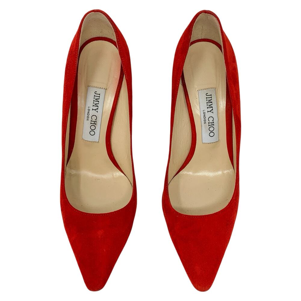 Jimmy Choo Romy 100 Red Suede Pointed Toe Pumps EU 37 Stiletto Heels - Picture 2 of 11
